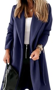 Ladiyo Womens Classic Coat Lapel Collar Open Front Belted Long Jacket