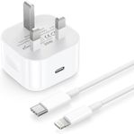 iPhone Fast Charger [MFi Certified] 20W USB C Fast Charging Plug and 2M Cable Power Delivery 3.0 UK Power Adapter USB-C Mains Charge Compatible with iPhone 14/13/12/11 Pro Max/X/XS Max/XR/8/7, iPad