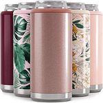 Maars Skinny Can Cooler for Slim Beer & Hard Seltzer | Stainless Steel 12oz Koozy Sleeve, Double Wall Vacuum Insulated Drink Holder - Glitter Rose Gold