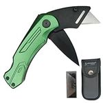 Heavy Duty Folding Utility Knife Double Blade/Box Cutter/Work Knife/Shop Knife&10 Replacement Blades+Nylon Pouch Green