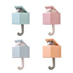 HASTHIP Plastic Wall Hooks - Creative Adhesive Coat Hook, 4 Pcs Cute Pet Hooks For Coat, Scarf, Hat,Towel, Key, Bag, Utility Cat Hook For Wall Hanging Decorations, 2Kg Loading Capacity Max,Multicolor