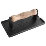 Victoria Rectangular Cast-Iron Meat Press with a Wooden Handle, Preseasoned with Flaxseed Oil, Made in Colombia, Black