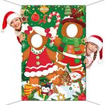 DPKOW Funny Gingerbread Man Face Photo Banner for Christmas Photo Booth Props Accessories, Face Game for Christmas Backdrop Decoration Candy Cane Gingerbread Man Accessories, 150 * 100cm