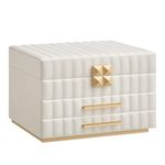 SONGMICS HOME ANAH Collection - 3-Tier Jewellery Box with Mirror, Jewellery Organiser with 2 Drawers, PU Surface with Stitching, Floating Effect, 21.5 x 24 x 15.8 cm, Gift Idea, Cloud White JBC183W01