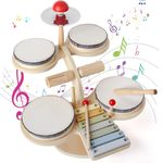 BEAUAM Kids Drum Set with 12 Tambourines, Toddlers Baby Music Instruments Montessori Preschool Musical Toys Children Drum kit Birthday Gifts for Boys and Girls