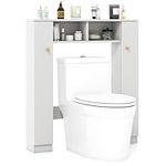 COSTWAY Over The Toilet Cabinet, Freestanding Bathroom Space Saver with 4 Adjustable Shelves, Double Door & 2 Open Compartments, Wooden Washing Machine Storage Rack Laundry Organizer Unit (White)