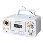 Portable Stereo CD Player with Bluetooth, AM/FM Stereo Radio and Cassette Player/Recorder (White & Gold)