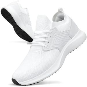 Giniros Zapatillas de Deportivas Hombre Zapatillas Running Bambas Sneakers Correr Jogging Caminar Gimnasio Fitness Atlético Tenis Trabajo Ligeros Transpirables Zapatillas Deporte Hombre Blanco 43EU