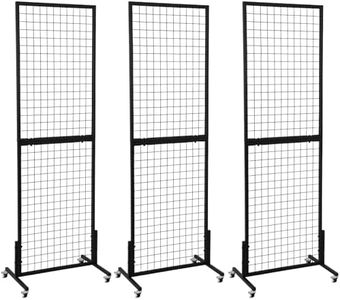 OUDUCK 3 Packs 1.8' x 5.7' Grid Wall Panels Standing Wire Grid, Display Rack with T-Base Wheels Freestanding Gridwall Panel Tower for Shows, Black