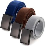 Mile High Life Cut To Fit Canvas Web Belt Size Up to 52" with Flip-Top Solid Black Military Buckle (3 Pack Brown/Blue/Gray)