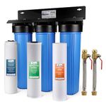 iSpring WGB32B-PB 3-Stage Whole House Water Filter System, Reduces Lead, Chlorine, Sediment Home Water Filtration w/ 3/4'' Push-Fit Braided Stainless Steel Hose Connectors