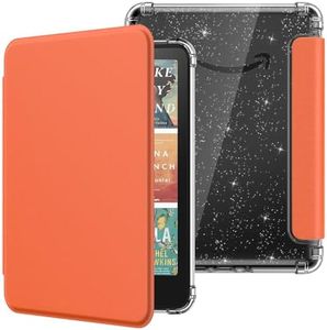 MoKo Case for 7" Kindle Paperwhite 12th Generation 2025/2026 & Kindle Colorsoft 2024/2025,Glitter Clear Kindle Case, Flexible Clear Soft TPU Back Cover Light Shell with Auto Wake/Sleep, Orange