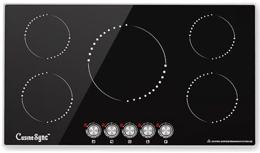 Cusinesync 36 Inch Induction Cooktop, 5 Burner Electric Cooktop with 9 Power Levels, Knob Control, Auto shutdown and Residual Heat Warning, 9200W, 220-240V for Hard Wire