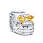 Two Tone Baby Shoe Charm Bead For New Mother For Women Wife 14K Gold Plated .925 Sterling Silver Fits European Bracelet