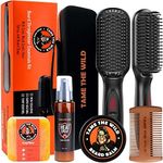 Tame The Wild Pro Beard Grooming Kit for Men - Heated Straightener with 12 Temp Settings, Heat Protector Spray, Soap, Balm, Comb & Travel Case - Gift Set