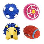 RvPaws Rubber Latex Cute Squeaky Football Toy for Puppy and Cat -Combo of 4 | Rugby | Football | Pie | Baseball |