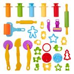 THE TWIDDLERS - 30 Playdough Clay Tools Cutters Kit & Moulds for Kids, Plastic Modelling Accessories Set - Perfect Indoor Activity