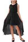 GORLYA Girls Sleeveless Ruffle Neck Hi-Lo Hem Overlay Formal Occasin Chiffon Long Party Dress 4-14T(GOR1154,14Y,Black)