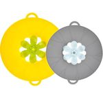 Spill Stopper Lid Cover, 2Pcs Silicone Pan Lid 10.2 "&11.5" Splatter Guard Pots Boil Over Safeguard Multi-Function Kitchen Tool Kitchen Gadgets (Grey+Yellow)