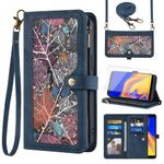 Phone Case for Samsung Galaxy J4 Plus Wallet Cover With Screen Protector and Crossbody Wrist Strap Leather Flip Pattern Zipper Credit Card Holder Stand Cell J4 Prime J4 Core J4+ 2018 Women Men Blue