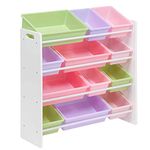 Homesmiths Engineered Wood White Toy Storage Organizer For Kids, Set Of 12 Pastel Bins | Perfect For Home, Play Schools And Kindergarten