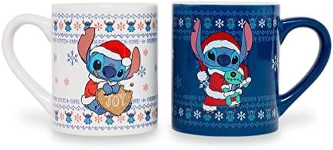 Disney Lilo & Stitch Holiday Sweaters - Juego de 2 tazas de café para espresso, té, cada una tiene capacidad para 14 onzas