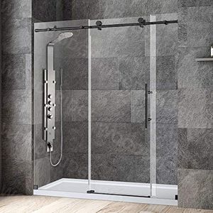 WOODBRIDGE Frameless Shower Doors 68-72" Width x 76" Height with 3/8"(10mm) Clear Tempered Glass,MSDC7276-MB