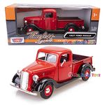1937 Ford Pick Up Truck, Red With Black - Showcasts 73233 - 1/24 Scale Diecast Model Car