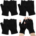 BEVTEE 4 Pairs Fingerless Gloves for Women Men, Winter Knitted Half Finger Gloves, Touchscreen Warm Stretchy Mittens, Common Size, Fit for Working, Typing, Writing, Running, Driving, Biking (Black)