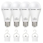 OFFLIY Emergency Light Bulbs, 1800mAh High-Capacity Battery for Longer Emergency Time, 9W,750LM,5000K Rechargeable Light Bulbs for Power Outage, A19 E26 Led Light Bulbs, 4PK,with 4 Hooks