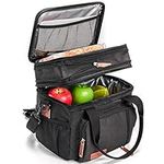 Lunch Bags for Men Women, Black Adult Lunch Box for Work, Expandable Leakproof Double Deck Lunch Box Cooler Tote Bag with Removable Shoulder Strap（Black）