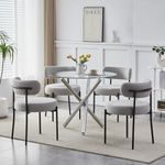 Menaka 5 Pieces Round Clear Glass Dining Table and Grey Velvet Chairs Set Small Space for 4 People, Modern Kitchen Table with Chairs Set of 4 Restaurant (table and 4 grey chairs)