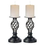 Nuptio Black Pillar Candle Holders: Vintage Candle Stands for Pillar Candles, Metal Candlestick Holder Christmas Easter Home Decor Living Room Mantel Party Wedding Table Centrepiece, 2 Pieces(22cm)