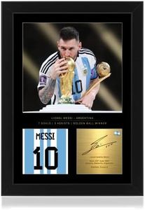 Lionel Messi Celebratory World Cup 2022 - Espositore con foto in formato A4, con firma digitale riprodotta, regalo per gli appassionati di calcio