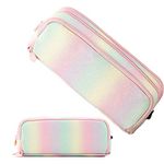 Pencil Case for Kid, Cute Pen Pencil Case with Double Zippers Closure Stationery Supplies Pen Pencil Pouch with Compartments for Middle High School Student Kids Boy Girl Teen Adult (Rainbow)