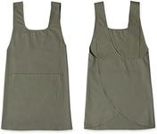 Hudson Durable Goods Cotton Cross Back Apron for Women - Seamless Crossover Style Smock Apron for Cooking, Crafting, Gardening, and More - 36” Full Length Pinafore Work Apron with Pockets (Sage)