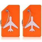 Flintronic 2 PCS Luggage Tags, Silicone Baggage Labels, Suitcase ID Tag Set, Handbag Tag Labels Travel Accessories for Checked Luggage, Hand Luggage and Handbags - Orange