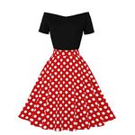 Wellwits Women's Off Shoulder Polka Dots Formal Cocktail Vintage Dress Red L