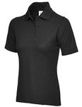 247-Clothing Ladies Pique Polo Shirt Size UK 8 to 26 Plus New Casual Sports Gym Work (UK 10 (S), Black)