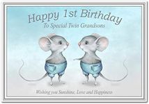 Birthday Cards for Twin Grandsons – First 1st Birthday - Baby Boys – Twin Brothers - 1 Year Old - Age One - Keepsake Greeting - Happy Wishes - Blank Inside to Write Your own Message