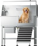 RDCMKL 46" Dog Washing Station, Leak-Proof 304 Stainless Steel Dog Bathtub with Non-Slip Removable Left Ramp & Storage Drawer, Elevated Pet Wash Station for Large Dogs, Garage & Outdoor Use