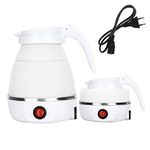 VICBINLY Electric Portable Kettle, Travel Kettle, Camping Kettle, Travel Foldable Kettle with Silicone Electric Insulation Heating Boiler Tea Pot for Camping 600ml, White TKWT01