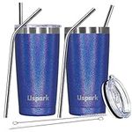 UsparkMC 20oz Tumbler Bulk Stainless Steel Cups with Lid and Straw, Double Wall Vacuum Insulated Travel Cups, Thermal Coffee Mug for Cold & Hot Drinks(Rainbow Navy Blue, 2 Pack)