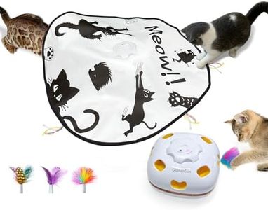 GoldenSun Cat Toys Rechargeable, 4in 1 Interactive Cat Toy for Indoor Cats, Hide and Seek Kitten Wand Toy,Whack a Mole Motion Self Play Cat Toys, Electronic Automatic Cat Toy for Exercise