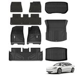 3W Floor Mats & Boot Liner For Tesla Model 3 2024 2025 Highland with Carpets on TOP, TPE All Weather Dog Friendly Mats, Waterproof Non Slip Cargo Liner, Easy to Install Car Accessories