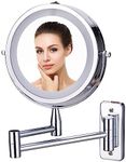 Wall Mounted Lighted Makeup Mirror, Double Sided Vanity Mirror with 1X 10X Magnifying Bathroom Mirror, 3 Color Lighting, Touch Screen Dimming, Extended Arm 360 Rotation Shaving Light up Mirror