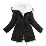 MEWOW Women's Winter Mid Length Thick Warm Faux Lamb Wool Lined Jacket Coat (L, Black)