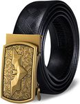 Barry.Wang Men's Batman Buckle Belt,Genuine Leather Belt Ratchet Sliding Buckle Metal Fashion Gift Packaging