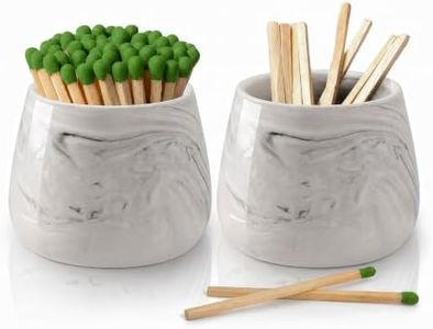 Set of 2 Marble Ceramic Match Holder with Striker Decorative Jar for Home