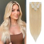 S-noilite Clip in Hair Extensions Real Human Hair 18inch 70g 24 Natural Blonde Remy Human Hair Extension 8 Pieces Long Straight Natural for Thin Hair